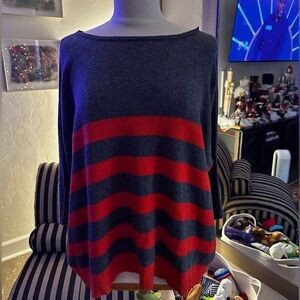 Cremieux Striped Sweater 3/4 Sleeves Size L
